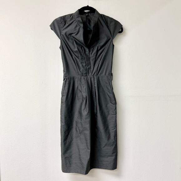 BOSS Hugo Boss Cap Sleeve Pleated Front Knee Length Sheath Dress gray Women's 2 - Picture 1 of 5